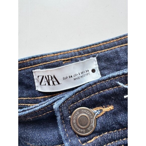 ZARA Patch Pocket Marine Dark Indigo High Rise Wide Leg Jeans, Size 2/24 - Picture 11 of 15